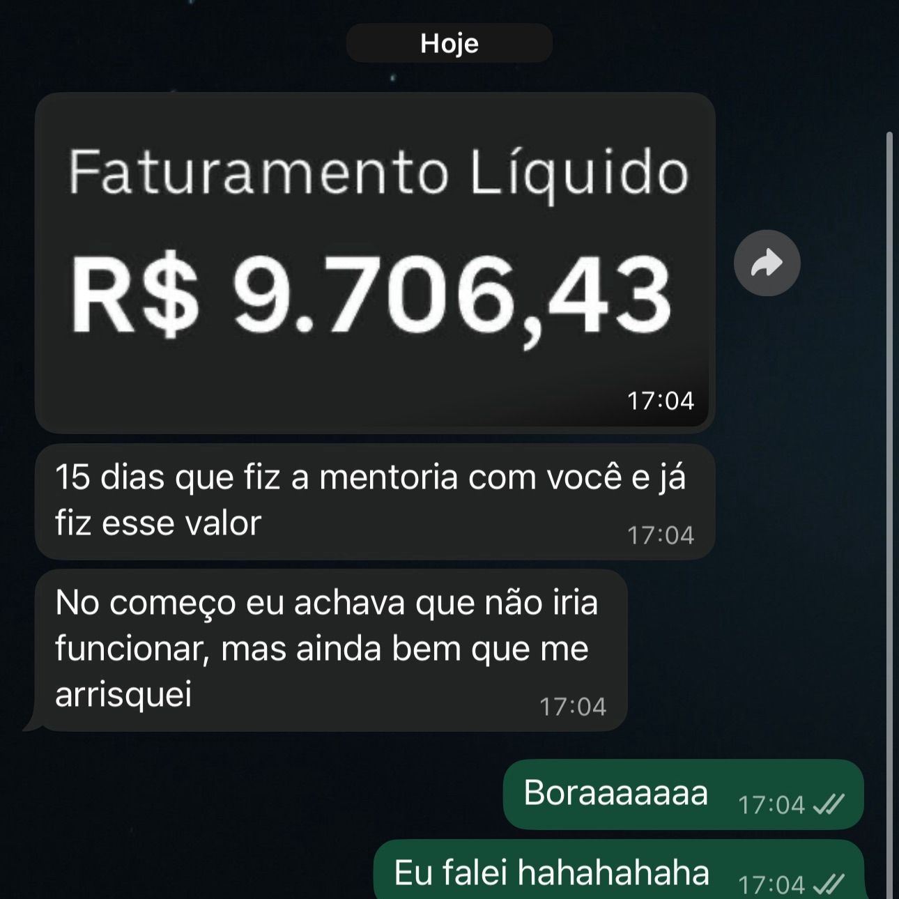 Faturamento de aluno R$ 9.706,43